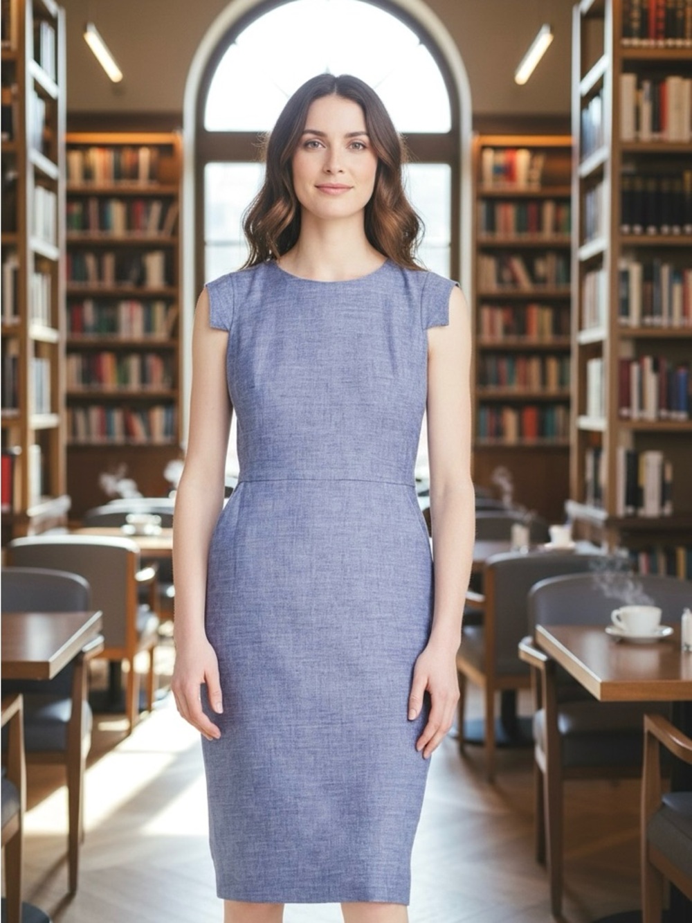 J Crew 365 Dress Womens 2 Blue Resume Sheath Knee Short Sleeve Linen Blend NEW!